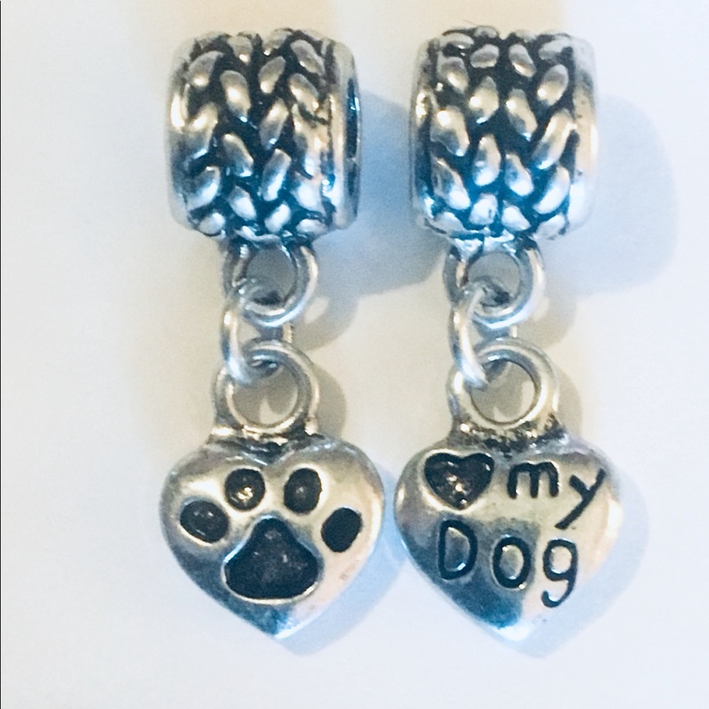 ONE I LOVE MY DOG, DOG PAW DANGLE CHARM, TWO SIDED